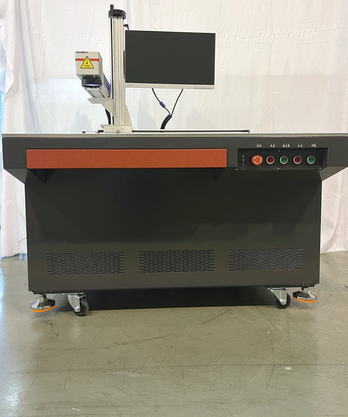 Front view of the large-format Laserhi fiber marking machine with operator button panel