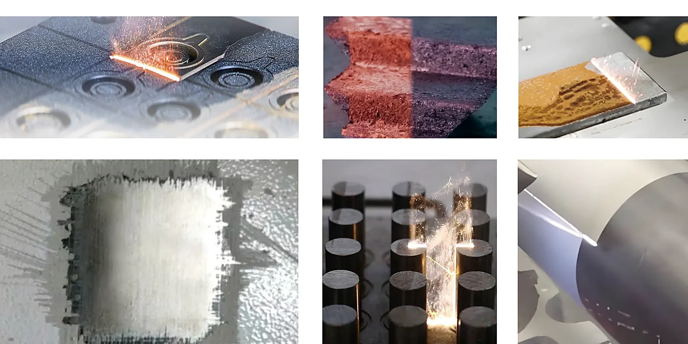 Sample plates showing rust, paint and oxide removed by laser cleaning