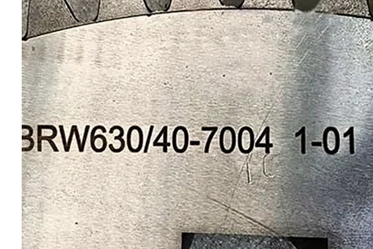 Steel gear laser-marked with a permanent part number